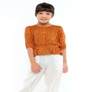 Brown Printed Linen Party Pant Top Set
